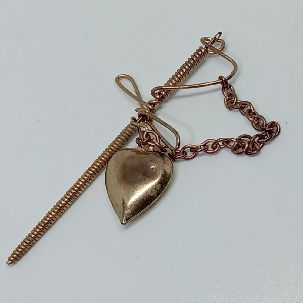 * antique vintage wire wrap sword & heart sweetheart pin brooch